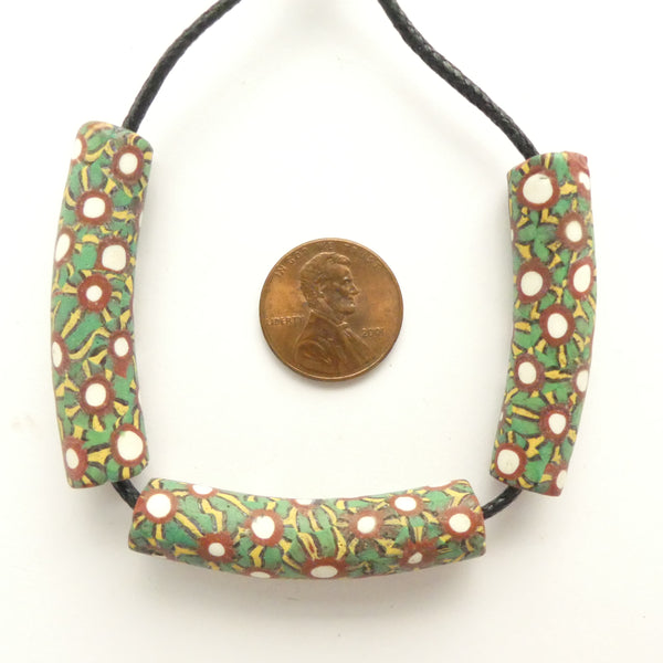 Millefiori Antique Venetian Trade Beads, Set of 3 Matched Elbows