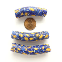 Millefiori Antique Venetian Trade Beads, Set of 3 Large Blue Elbows