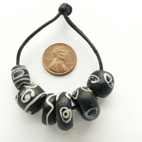 Black Antique Venetian Lampwork, Set of Six Assorted "Zen" Beads