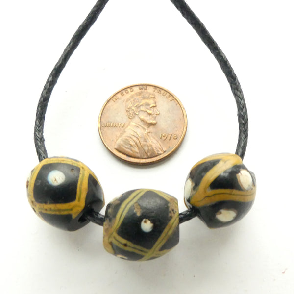 Black Antique Venetian Lampworked Glass Beads, Set of 3