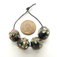 Floral Raised Design Antique Venetian Lampwork Beads, Set of 4