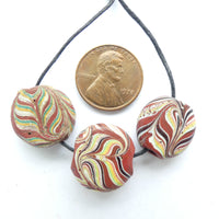 Tabular Antique Venetian Lampwork Trade Beads, Set of 3 with Feathering