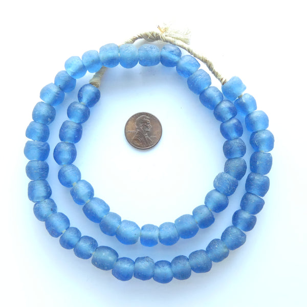 Krobo Recycled Glass Round Beads, Medium Blue 10mm