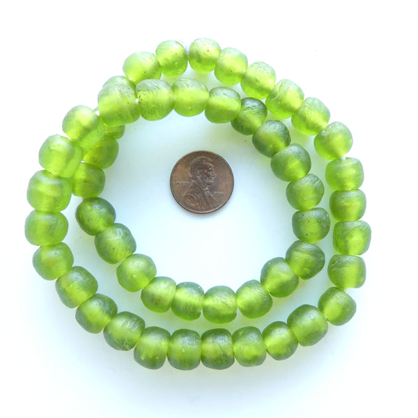 Krobo Round Glass Beads, Light Olive 10mm
