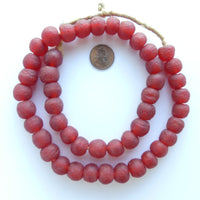 Krobo Recycled Glass Round Beads, Red 14mm on 16-inch Strands