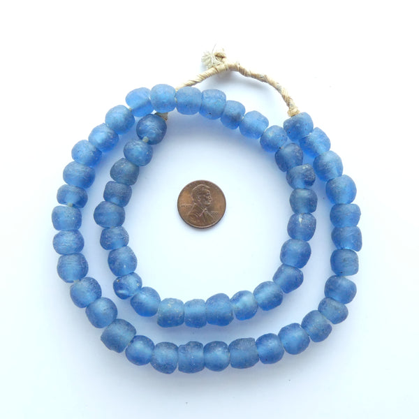 Krobo Recycled Glass Round Beads, Medium Blue 12mm