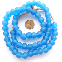 Krobo Recycled Glass Round Beads, Bright Aqua 10mm