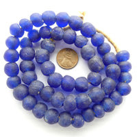 Krobo Recycle Glass Round Beads, Dark Medium Blue 12mm