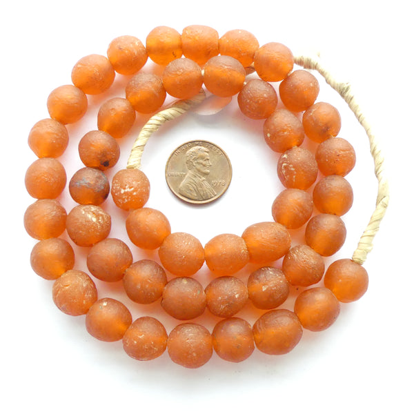 Krobo Recycled Glass Round Beads, Red/Orange, 10mm Diamaeter