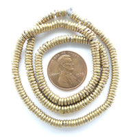 Brass, Heishi from Kenya, 4mm Size on 15-inch Strands