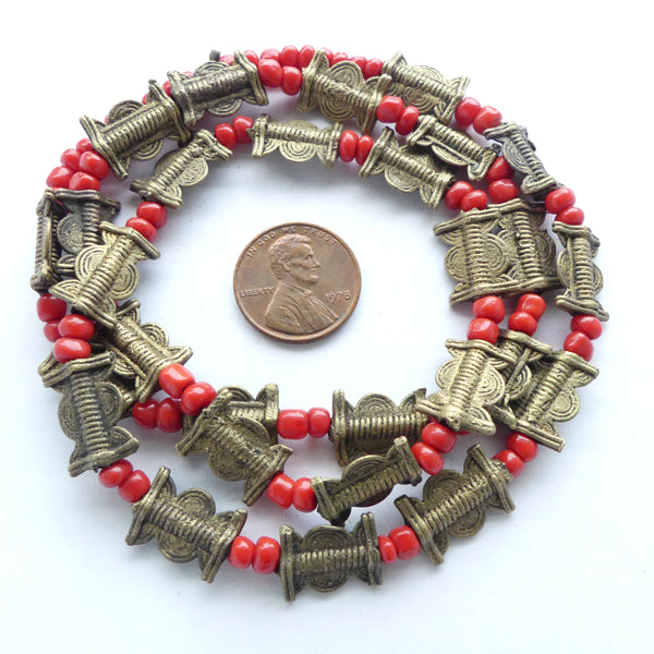 Brass,Lost Wax Cast Beads, Baoule Sun-Moon Style 14x10mm