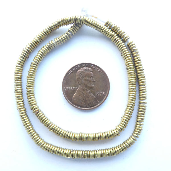 Brass, Heishi from Kenya, Strands of Extra Shiny 4mm Beads on 14-inch Strands