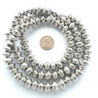 Silver (White Metal) Strand of 100 Hollow Mali Bicone Beads, 6x9 to 7x11mm