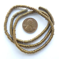 Brass, Heishi from Kenya, Small Size 1x3mm, 14.5" Strands