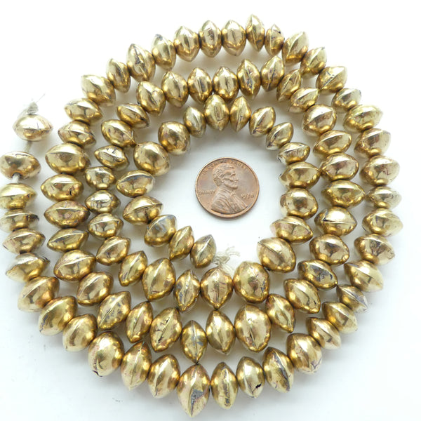 Brass, Mali Hollow Bicone Beads Strand, 8x12mm