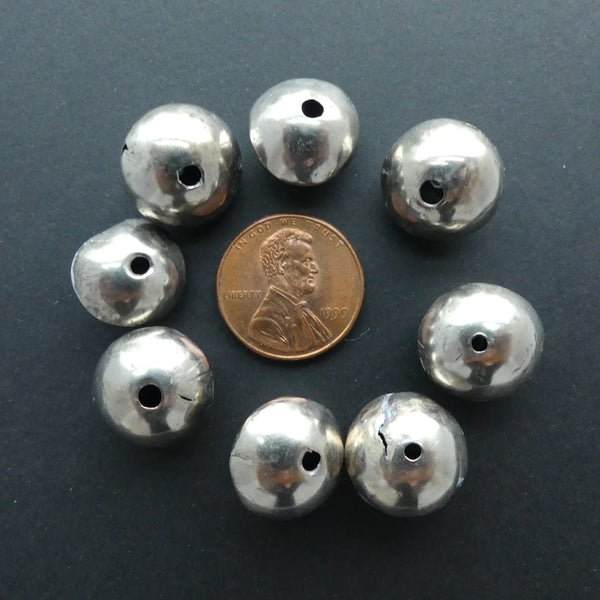 Silver (White Metal) Mali Hollow Bicone Beads, Small, Set of 8