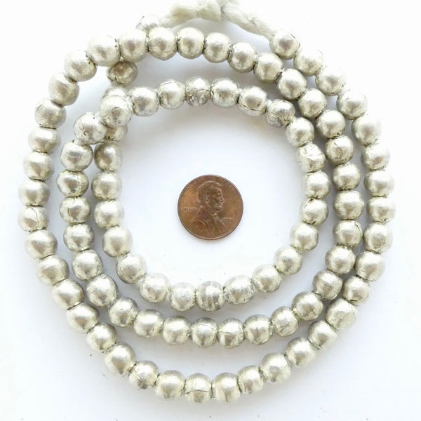 Silver (White Metal) Forged Ethiopian Round 7mm on 28-inch Strands