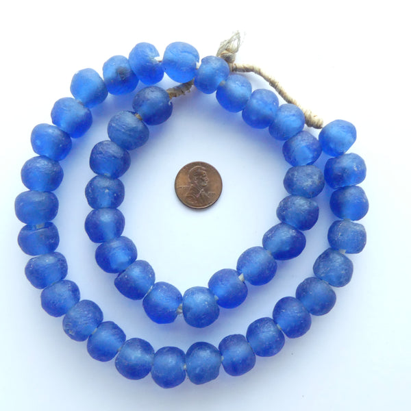 Krobo Recyled Glass Round Beads, Blue 14mm