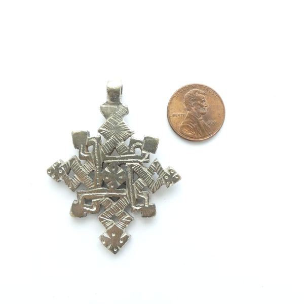 Silver (White Metal) Ethiopian Coptic Cross, Medium