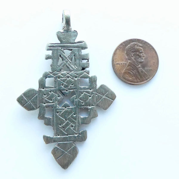 Silver (White Metal) Ethiopian Coptic Cross, Medium