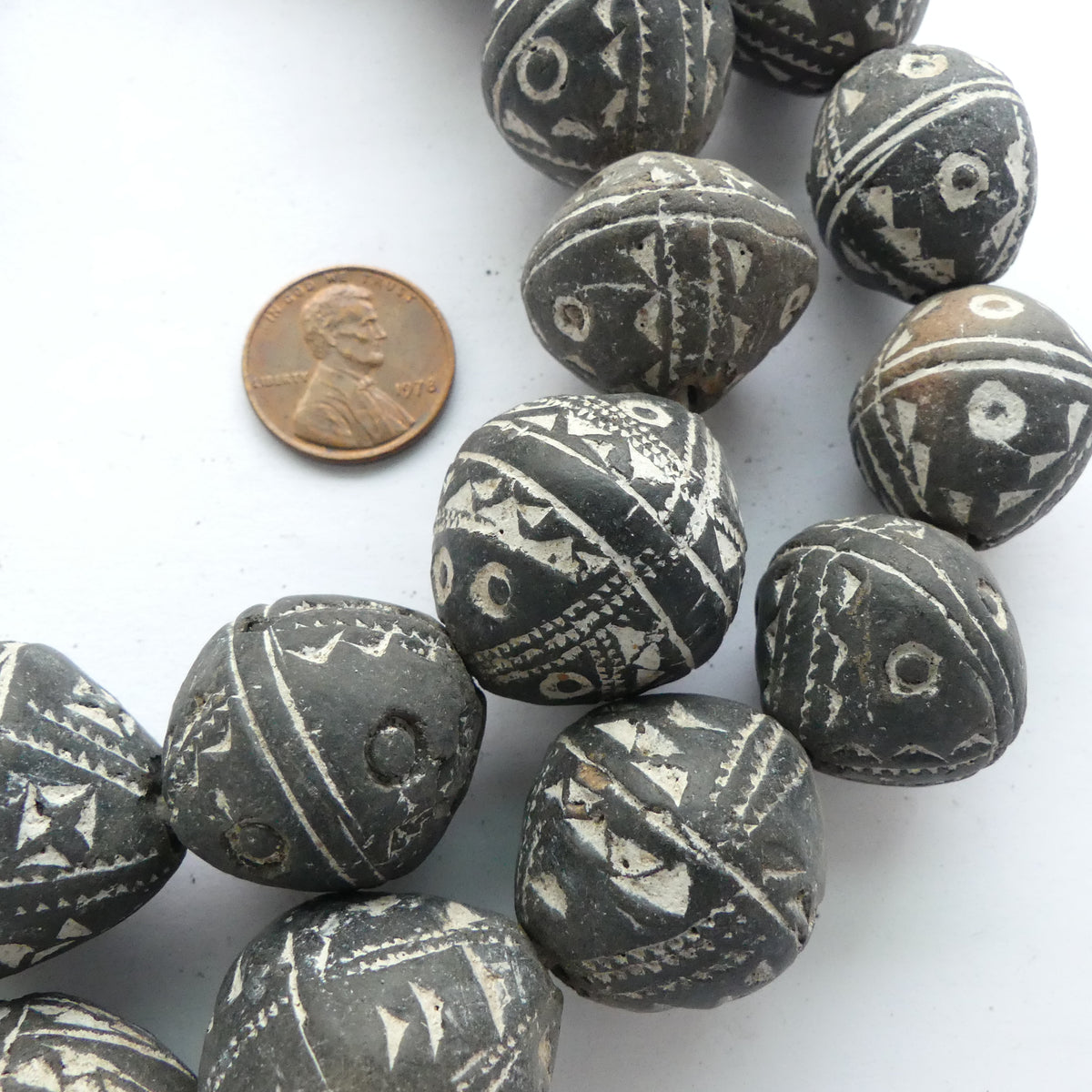 Spindle Whorl Clay Beads, Strand of 27 in Assorted Patterns ...