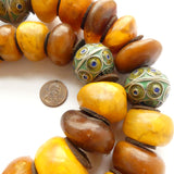 African Amber, Berber Strands with Enameled Beads, 26-inches Long with 31 Beads