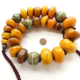 African Amber, Berber Strand 26 Inches Long, with 29 Amber and Enameled Beads