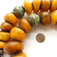 African Amber, Berber Strand 26 Inches Long, with 29 Amber and Enameled Beads