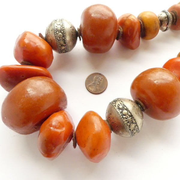 African Amber, Berber Strand 18 Inches Long with 23 Amber and Silver Beads