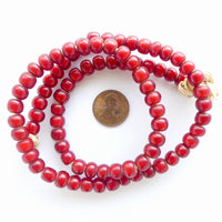 New White Hearts, Round Red 8mm on 20-inch Strand