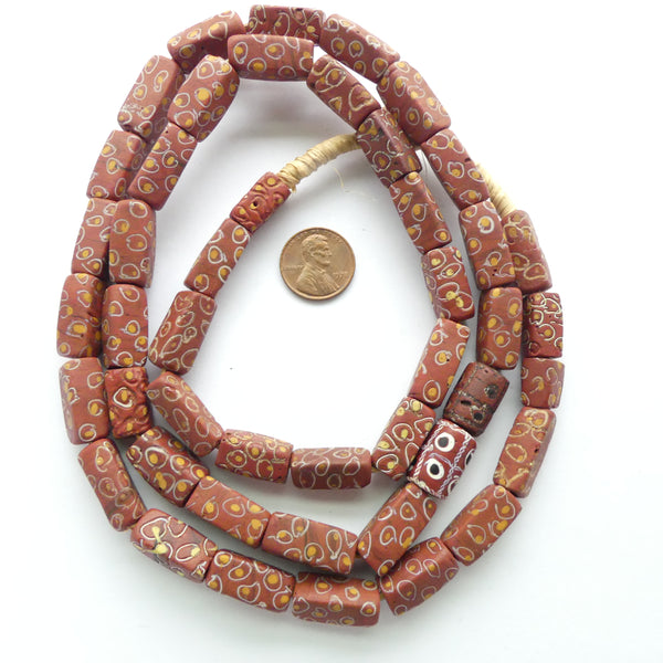 Brown Square Cross-section Antique Venetian Lampwork Trade Bead Strand