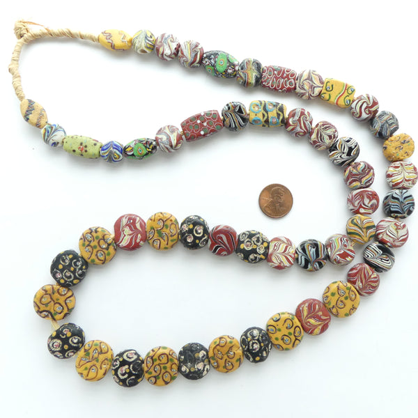 Tabular, Antique Venetian Lampwork, Assorted Colors and Designs, Long Strand