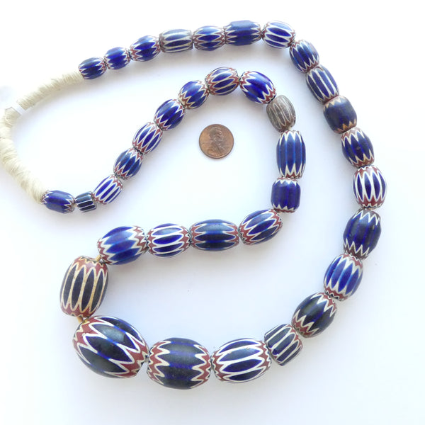 Chevrons, Antique Venetian, Graduated Stand of Small to Medium Large Beads, 29 Inhces