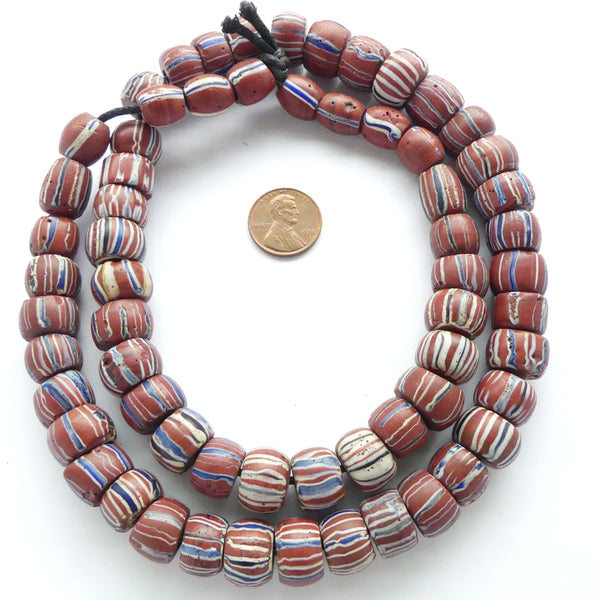 Striped Antique Venetian Lampwork Trade Beads, Strand