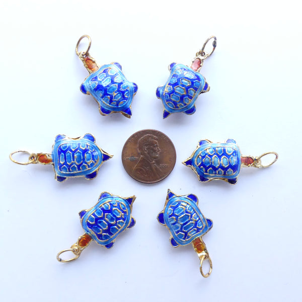 Cloisonne Turtles, Light and Dark Blues, 15mm wide, Sold Individually