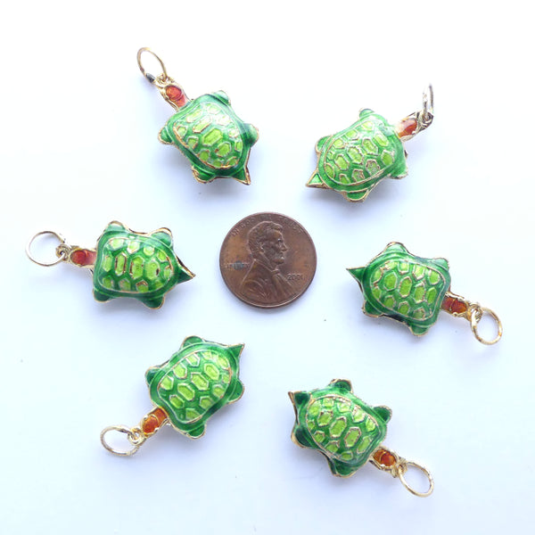 Cloisonne Turtles, Auspicous Green, Sold Individually