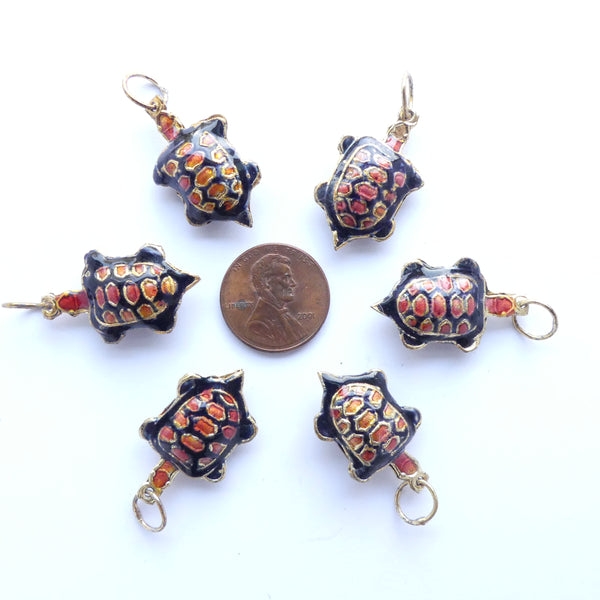 Cloisonne Turtle, Black and Orange, 33mm long, Sold Individually