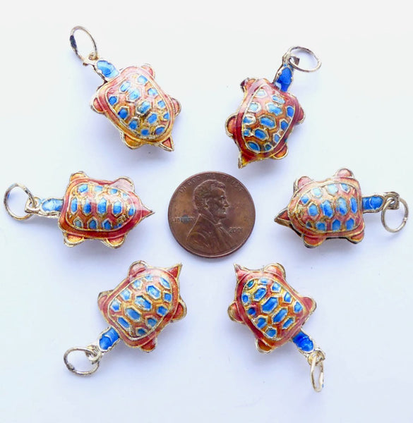 Cloisonne Turtle, Copper and Turquoise, Sold Individually