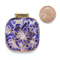 Cloisonne Pendant, Purple Floral Design, 35x45mm