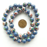 Cloisonne, Vintage Round, Medium Blue with Pink Flowers, 10mm. Sold Individually