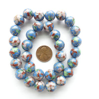 Cloisonne, Vintage Round, Medium Blue with Pink Flowers, 12mm. Sold Individually