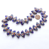 Cloisonne, Strand of Royal Blue Fan Shape Beads,