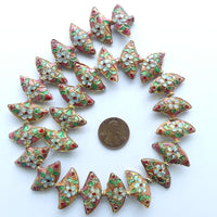 Cloisonne, Fan Shape Beads with Floral Design, 14x19, Sold Individually