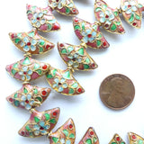 Cloisonne, Fan Shape Beads with Floral Design, 14x19, Sold Individually