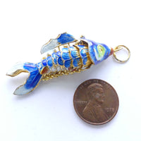 Fish Pendant, Large, Vintage, Articulated Royal Blue, 50mm long