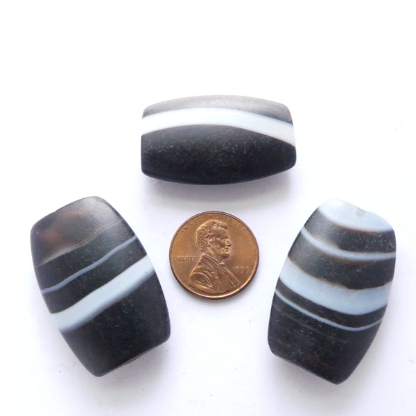 Banded Agates, Reproductions, Black & White Lenticular Shapes, Set of 3