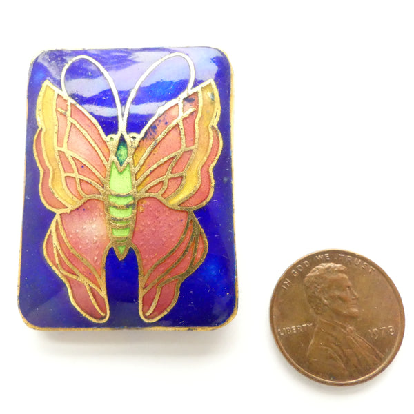 Cloisonne Butterfly Bead/Pendant, Rectangle 40x30mm