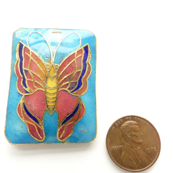 Cloisonne Butterfly Bead/Pendant, Rectangle 40x30mm