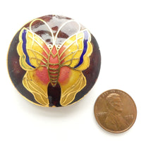 Cloisonne Butterfly Bead/Pendant, Lentil Shape, 40mm Diameter