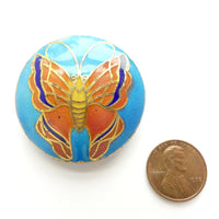 Cloisonne Butterfly Bead/Pendant, Lentil Shape, 40mm Diameter